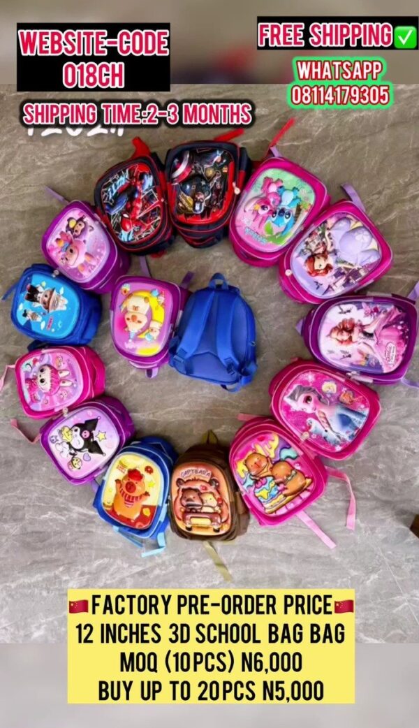 12 INCHES 3D SCHOOLBAG-018CH